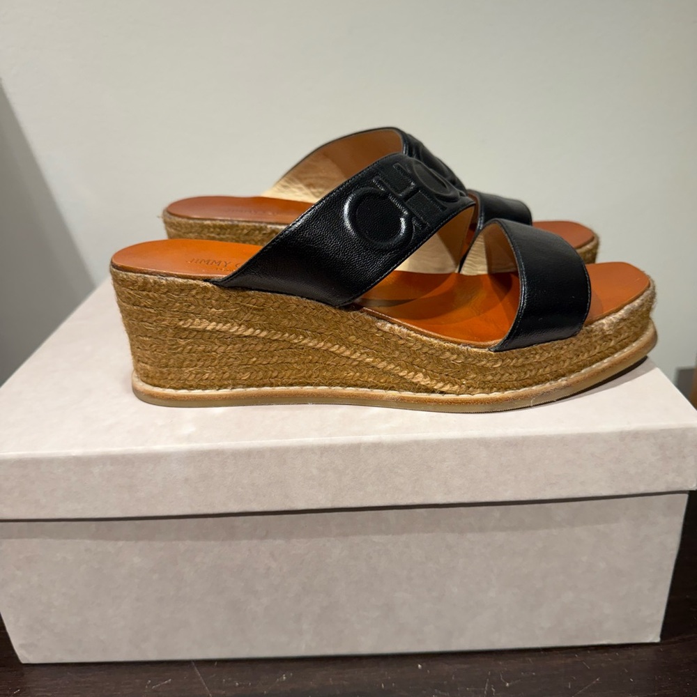 Jimmy Choo Ocho Black and Brown Espadrille Wedge Shoes‎ - Picture 2 of 9